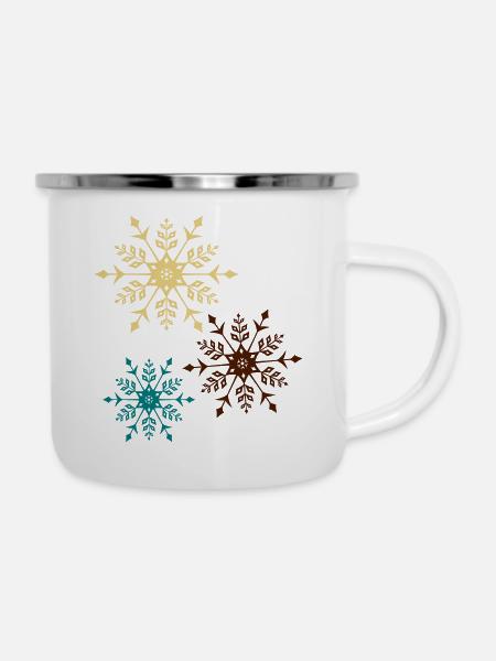 Schneesterne Winter - Emaille-Tasse - Weiß