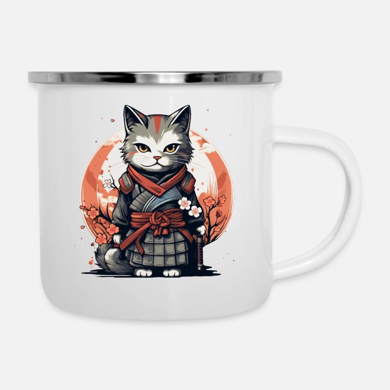 Warrior Cat Japanese Cat Samurai Cat - Camper Mug - white