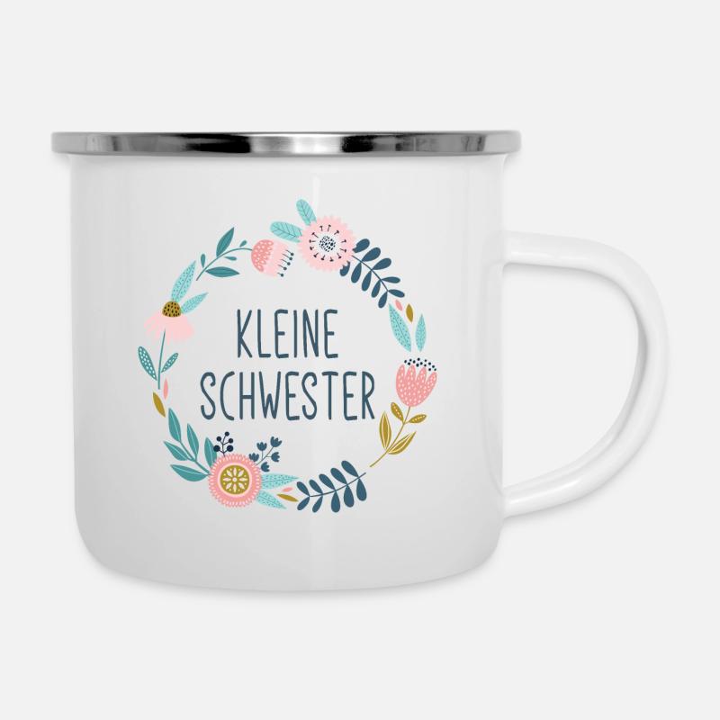 Kleine Schwester Blumenkranz Floral - Emaille-Tasse - Weiß
