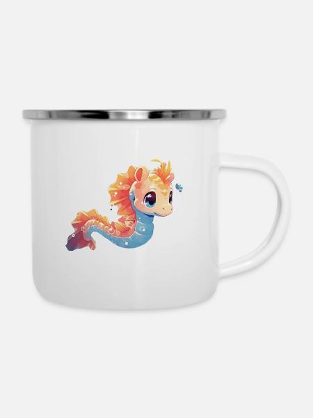 Seepferd - Emaille-Tasse - Weiß