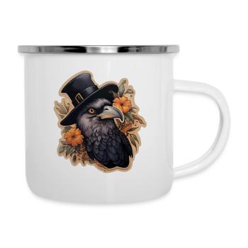 Corneille avec chapeau haut de forme Halloween - Tasse émaillée - blanc - Droite