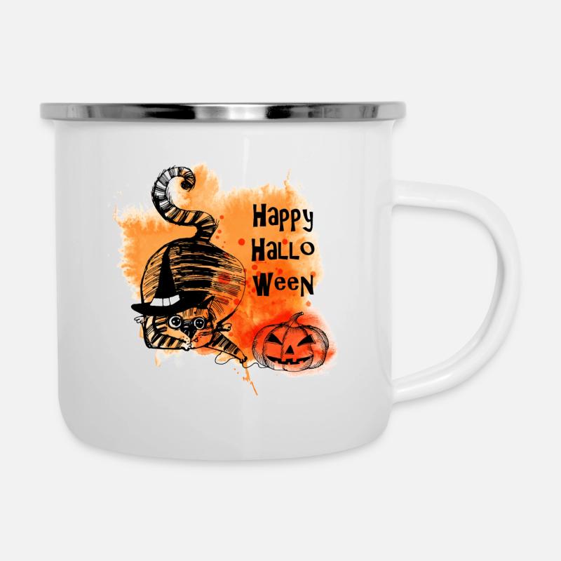 Happy Halloween - Emaille-Tasse - Weiß