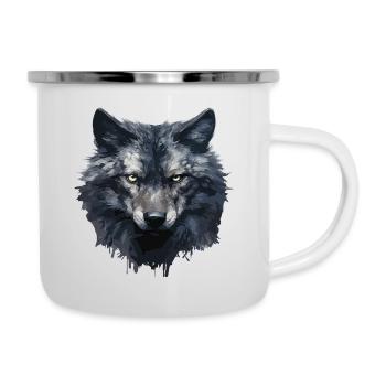 Cooles Wolfs Design - Emaille-Tasse - Weiß - Rechts
