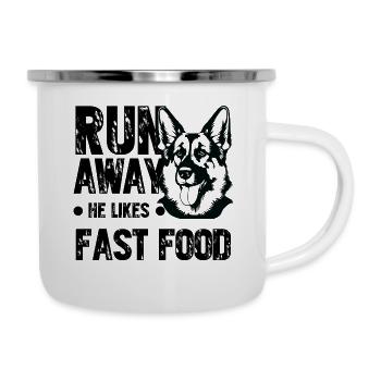 Run away, he likes fast food - Camper Mug - white - Right