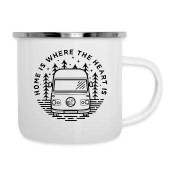 Home is... Wanderlust, Reisen, Minimalismus - Emaille-Tasse - Weiß - Rechts