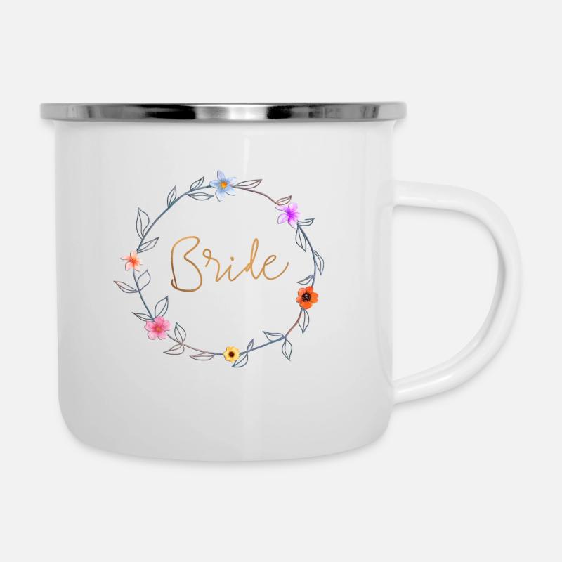 Team Bride 1 Flower Power Boho - Emaille-Tasse - Weiß