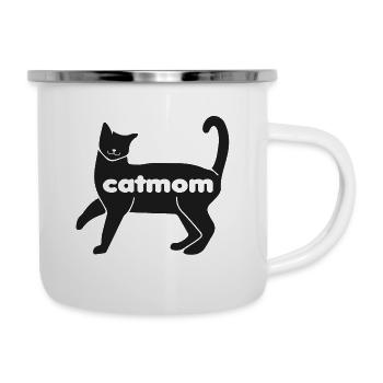 catmom, Katzen Mutti, Katzenfreund, Mietze - Emaille-Tasse - Weiß - Rechts