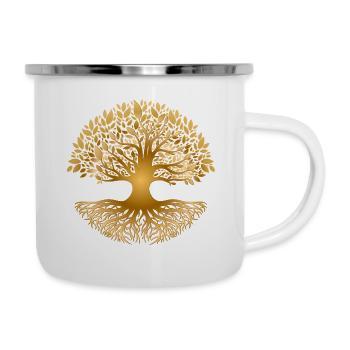 Baum des Lebens Weltenbaum Yggdrasil vergoldet - Emaille-Tasse - Weiß - Rechts