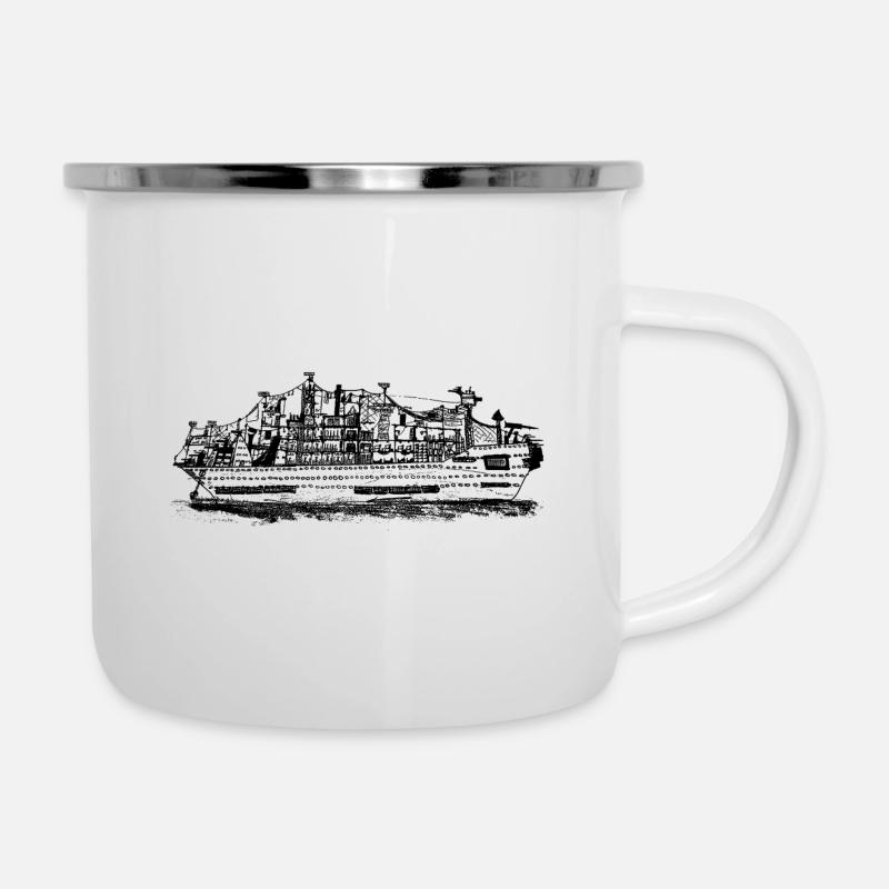 Großes Schiff - Emaille-Tasse - Weiß