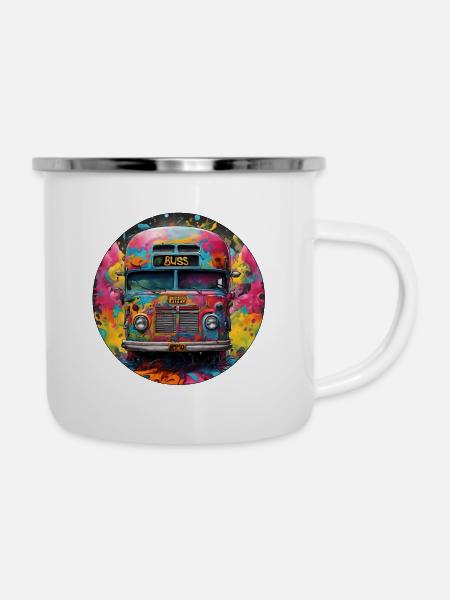 Bus - Emaille-Tasse - Weiß