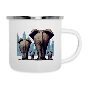 Elefanten Familie Dickhäuter in der Großstadt - Emaille-Tasse - Weiß - Rechts