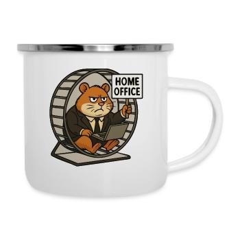 Home‑Office‑Hamster im Hamsterrad - Emaille-Tasse - Weiß - Rechts