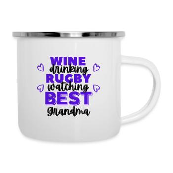 Boire du vin. Regarder le rugby. Meilleure grand-mère - Tasse émaillée - blanc - Droite