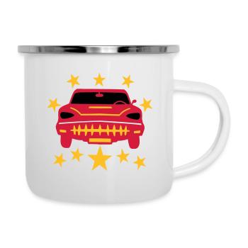 Voiture avec étoiles, voiture, custom tricolore - Tasse émaillée - blanc - Droite