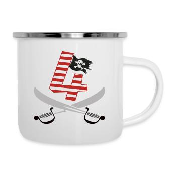 Ich bin 4 Vier / Pirat Geburtstag Party Geschenk - Emaille-Tasse - Weiß - Rechts