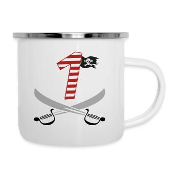 Ich bin Eins 1 / Pirat Geburtstag Party Geschenk - Emaille-Tasse - Weiß - Rechts