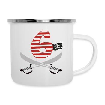 Ich bin Sechs 6 / Pirat Geburtstag Party Geschenk - Emaille-Tasse - Weiß - Rechts