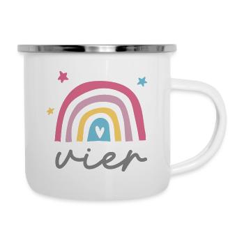 Vierter Geburtstag Regenbogen - Emaille-Tasse - Weiß - Rechts