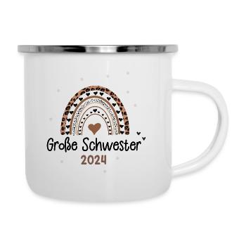 Große Schwester 2024 Herz Regenbogen - Emaille-Tasse - Weiß - Rechts