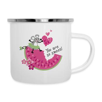 Süße Maus mit Melone - Emaille-Tasse - Weiß - Rechts