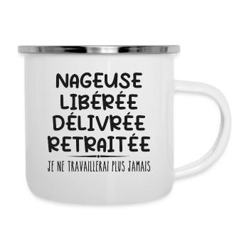 Schwimmer feiert Ruhestand mit Humorgeschenk - Emaille-Tasse - Weiß - Rechts