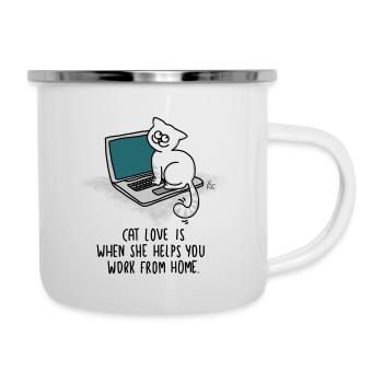 L’amour du chat, c’est quand elle vous aide à travailler à la maison - Tasse émaillée - blanc - Droite