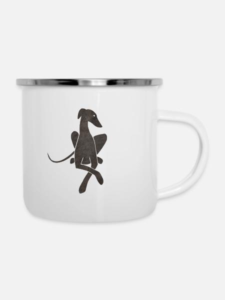 Liegender Windhund dunkelgrau - Emaille-Tasse - Weiß