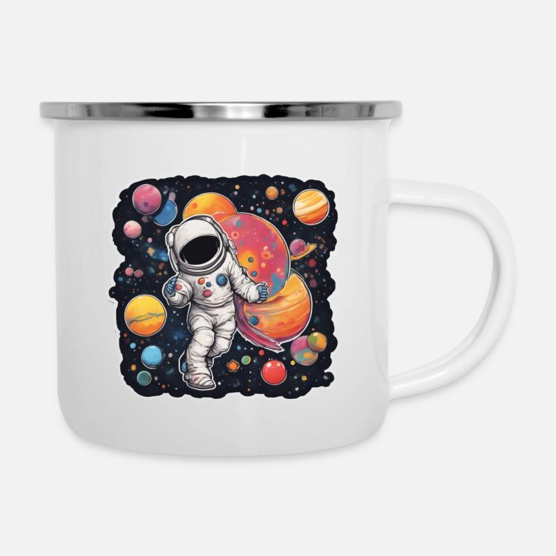 Astronaut Dancing Around Planets - Camper Mug - white