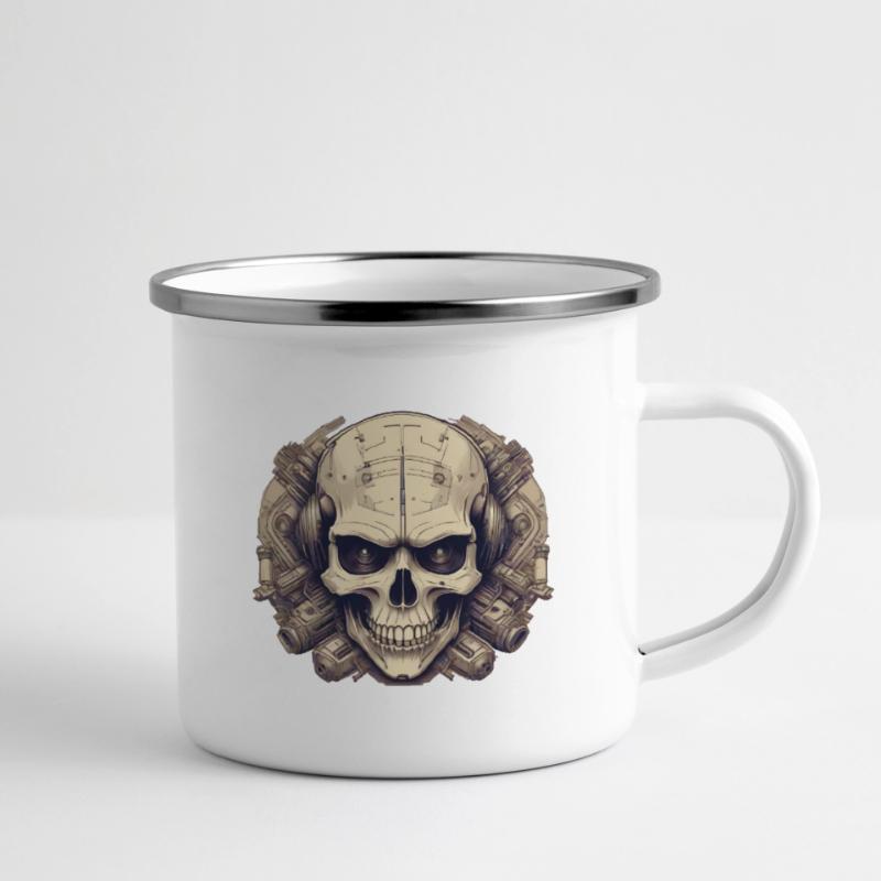 Bionic Schädel - Comic-Stil Logo Emaille-Tasse