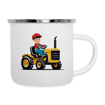 Junge fährt Traktor - Emaille-Tasse - Weiß - Rechts