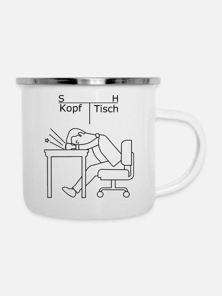 Per Kopf an Tisch - Emaille-Tasse - Weiß