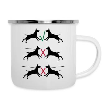 Hunde an der Leine - Emaille-Tasse - Weiß - Rechts
