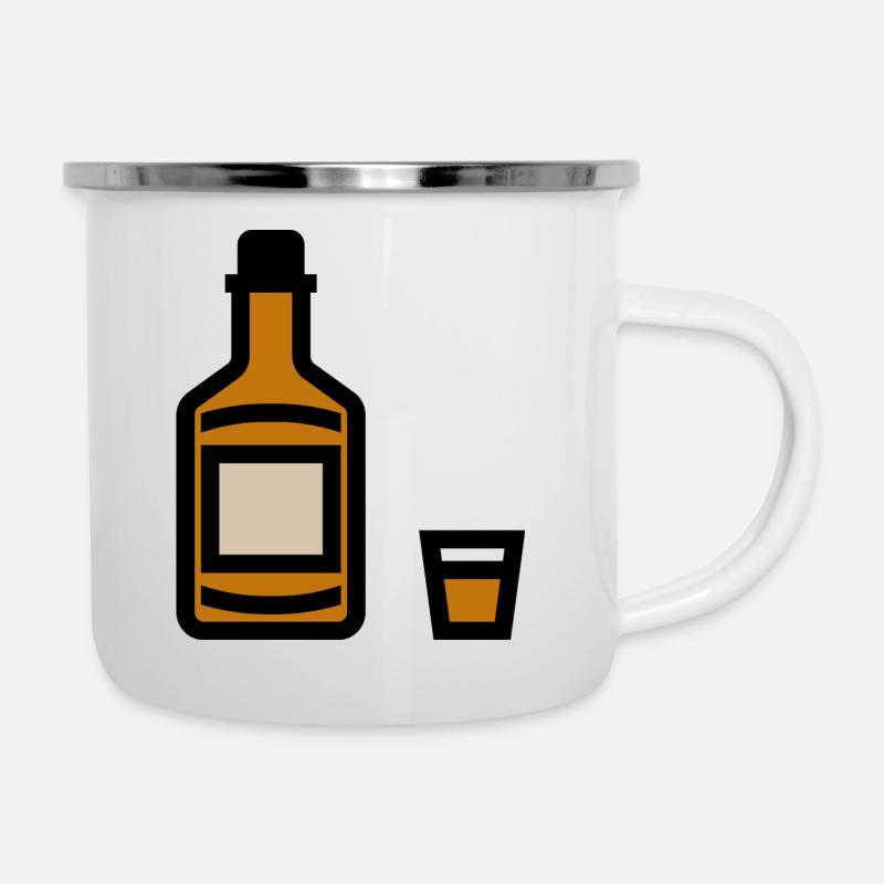 Whiskyflasche, Whiskeyflasche - Emaille-Tasse - Weiß