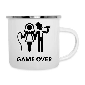 Game Over (Peitsche und Bier / JGA) - Emaille-Tasse - Weiß - Rechts