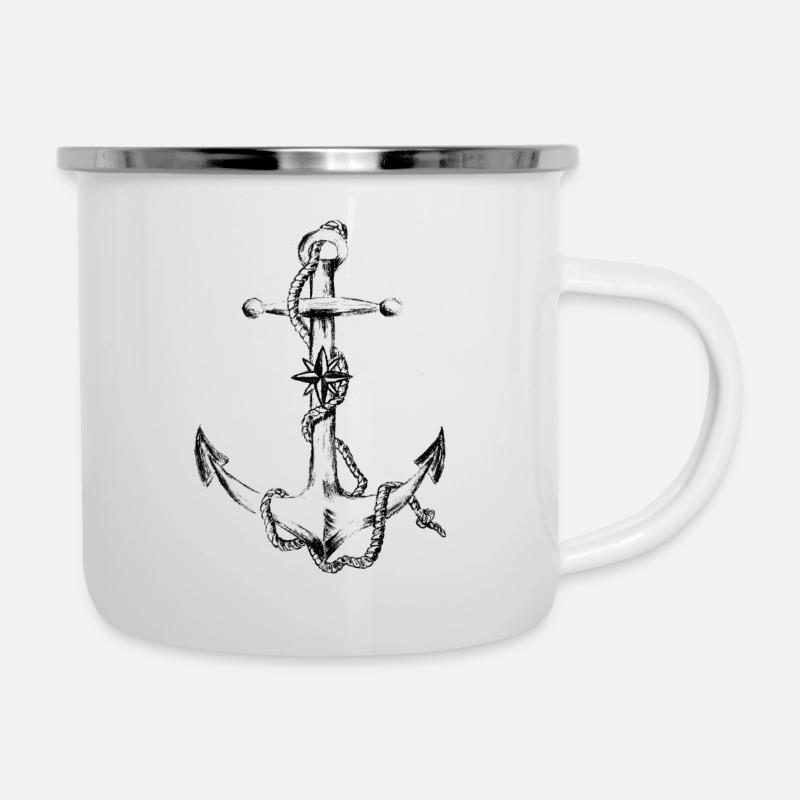 Maritimer Piraten Anker schwarz - Emaille-Tasse - Weiß