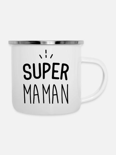 Super Mama - Emaille-Tasse - Weiß
