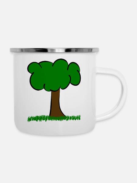 Baum auf Wiese - Emaille-Tasse - Weiß