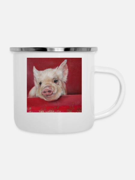 Glücksschwein - Emaille-Tasse - Weiß