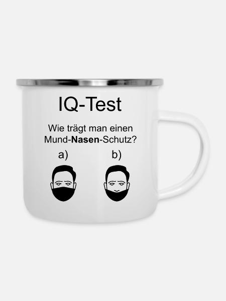 IQ-Test Mund Nasen Schutz - Emaille-Tasse - Weiß