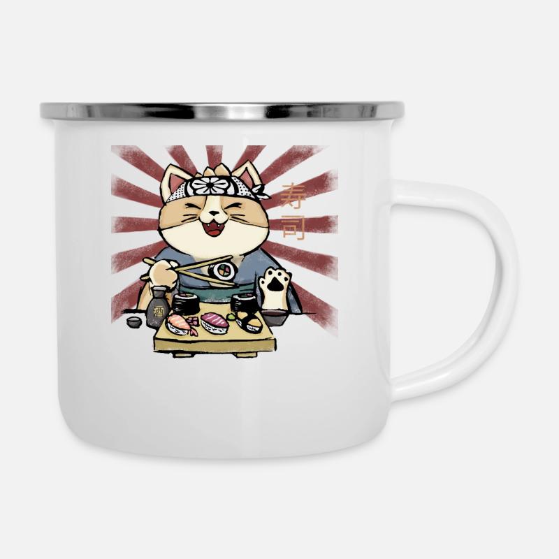 Sushi Katze - Emaille-Tasse - Weiß