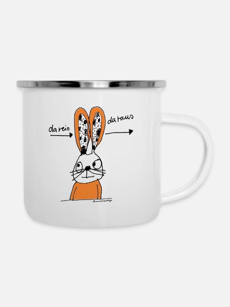 Hase da rein da raus - Emaille-Tasse - Weiß