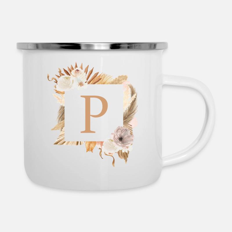 Personalisierbares Design, Monogramm, Buchstabe P - Emaille-Tasse - Weiß