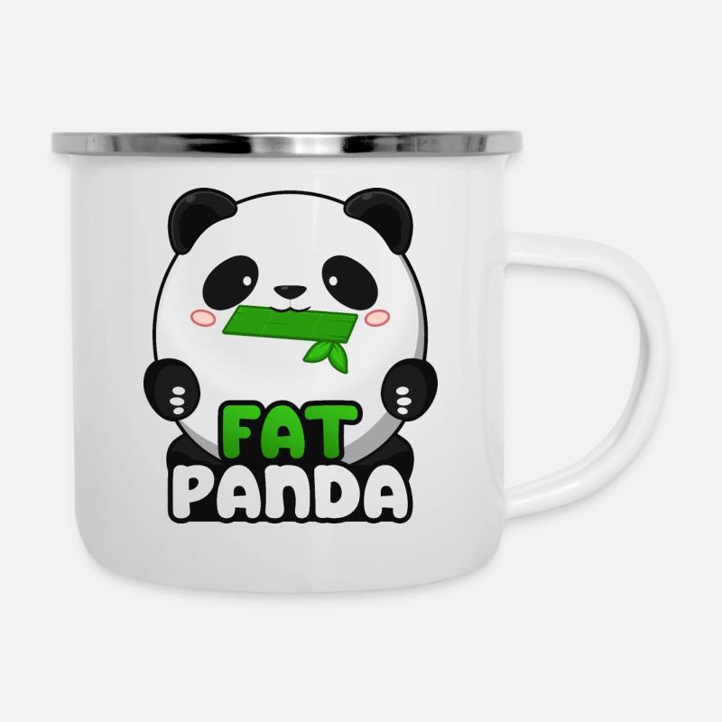 Fat Panda avec du bambou - Panda Bear Cute Kawaii ^_^ - Tasse émaillée - blanc