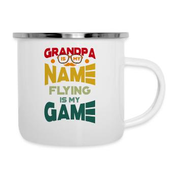 Grandpa Is My Name Flying Is My Game Fliegen Pilot - Emaille-Tasse - Weiß - Rechts