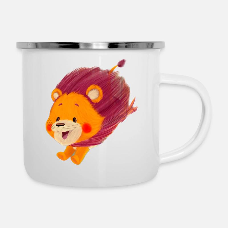 Lio Löwe springt - Emaille-Tasse - Weiß