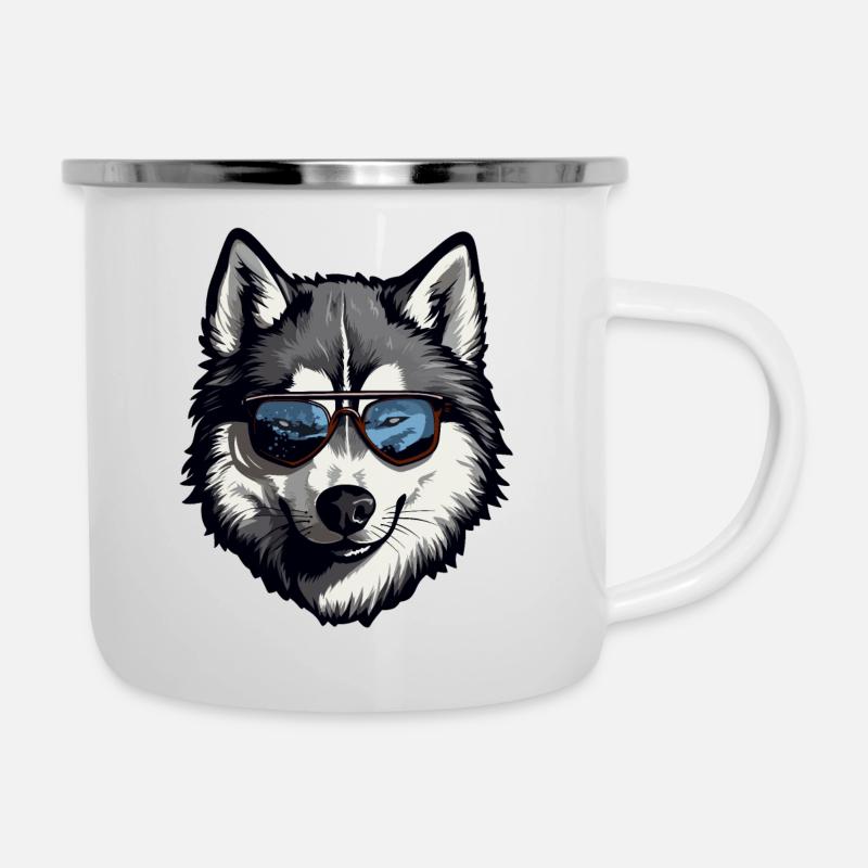 Husky mit Sonnenbrille - Emaille-Tasse - Weiß