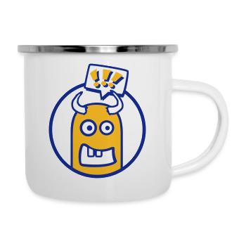 Niedliche Comic Figur (Ausrufezeichen, Kreis) - Emaille-Tasse - Weiß - Rechts