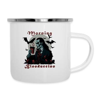Cappuccino aus Blut, Dracula, Halloween - Emaille-Tasse - Weiß - Rechts