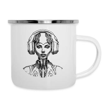 Chemise d’intelligence artificielle : Portrait de femme techno - Tasse émaillée - blanc - Droite