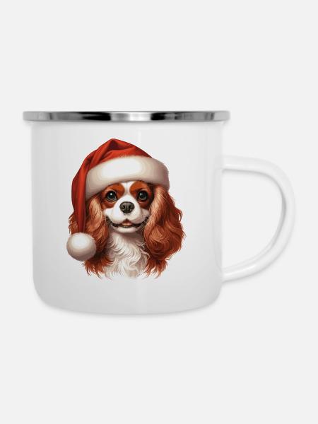Weihnachts-Cavalier König Charles Spaniel - Emaille-Tasse - Weiß